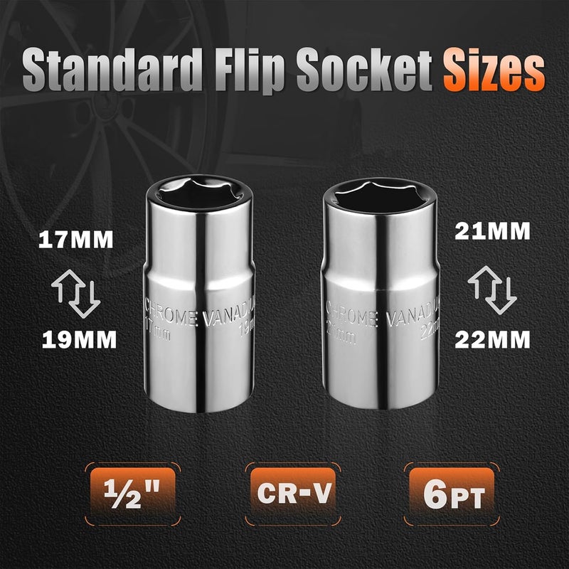 YEKEPRO Extendable Lug Wrench with Flip Sockets, 4-in-1 Telescoping Tire Tool Set, 6 Position Adjustable 15.2" to 20.7", Includes 17/19mm & 21/22mm CR-V Sockets for Most Cars & SUVs - W12004 - Image 5